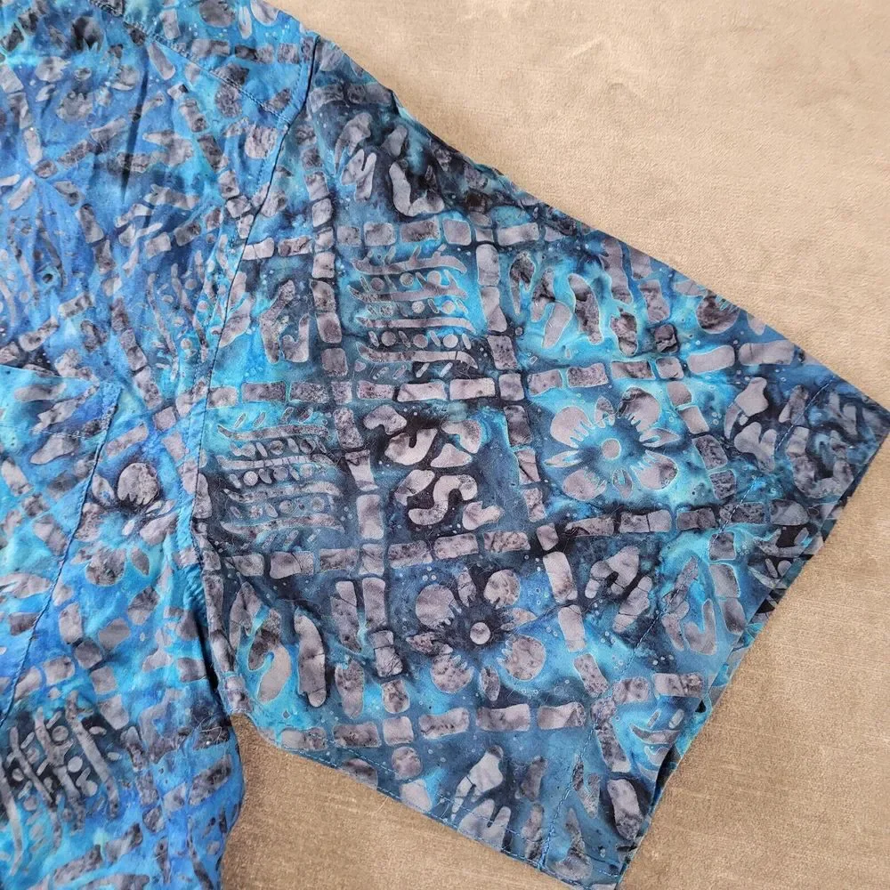 Banana Republic Geometric Blue‎ Hawaiian Shirt Mens Size Large